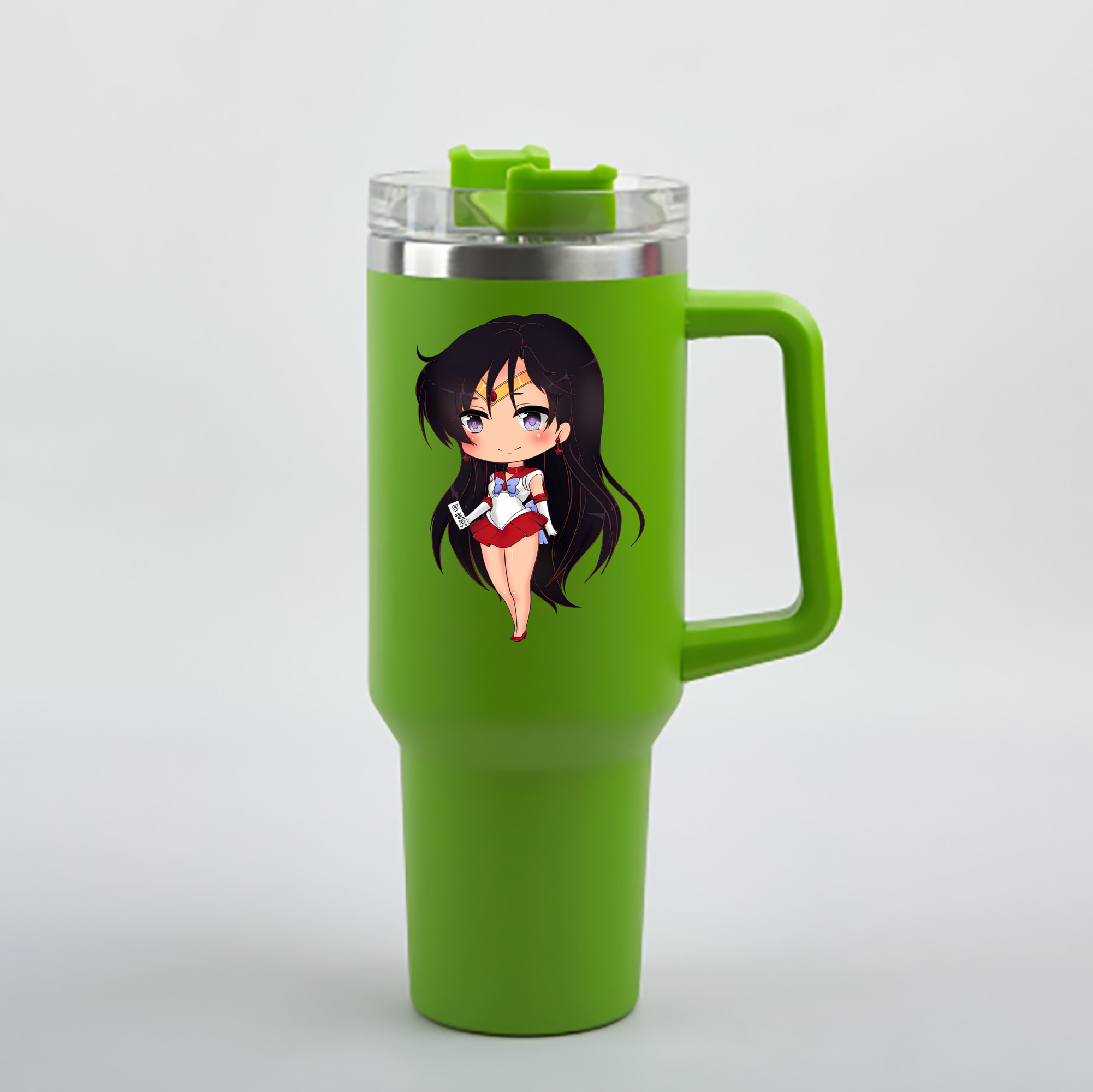 （画像用） 美少女戦士セーラームーン 火野レイ ひの レイ Sailor Moon Hino Rei （セーラーマーズ,Sailor Mars） 1200mL車用タンブラー - クリスタルステッカー（プラスチックストロー付き）
